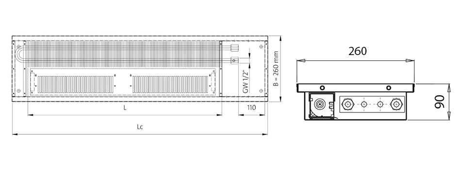 Технічне креслення Purmo Aquilo F1T 090 260