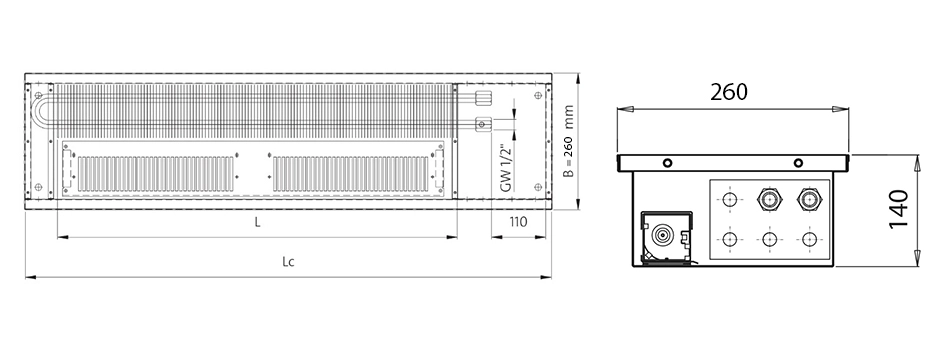 Технічне креслення Purmo Aquilo F1T 140 260