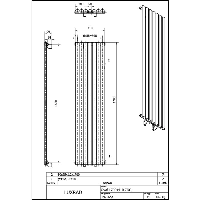 Технічне креслення Luxrad Oval 1700x410