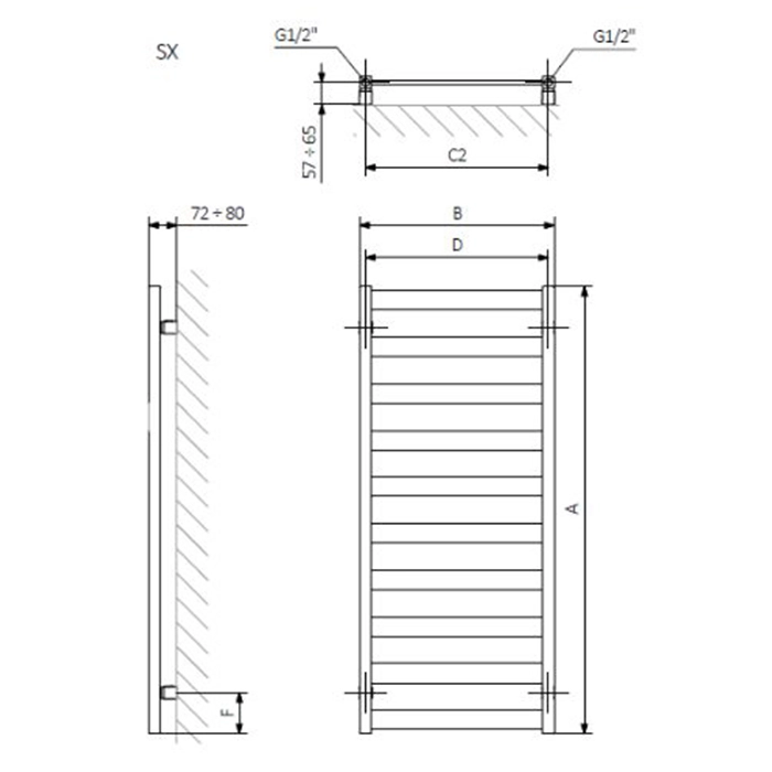 Технічне креслення Terma Vivo 1150x600 Graphite